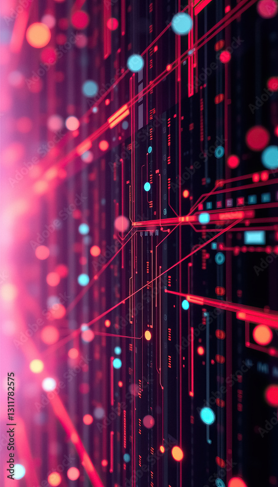 Aufkleber Abstract depiction of futuristic technological system with glowing circuits and connections