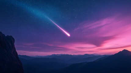 Obraz premium Stunning Meteor Shower Over Majestic Mountain Landscape at Dusk