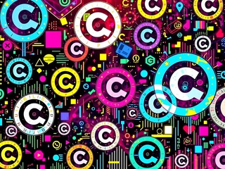 Fototapeta premium A Vibrant Digital Art Design Illustrating the Concept of Copyright in Colorful Elements