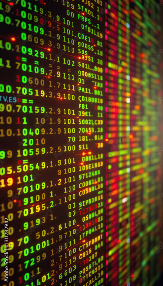 Poster Financial data feed displaying market information with changing stock and exchange values
