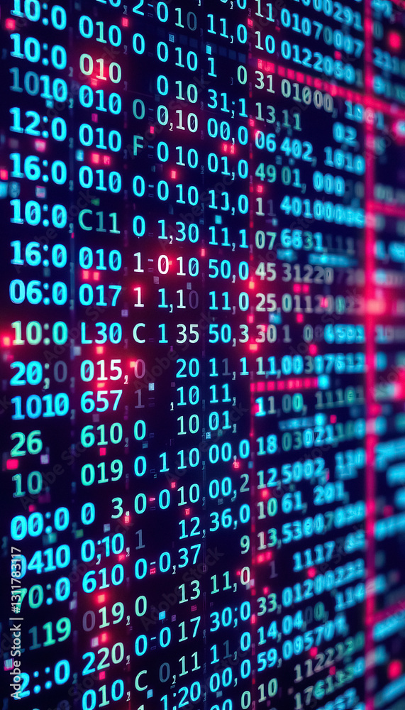 Aufkleber digital interface displays strings of numbers and characters reminiscent of code and data analysis