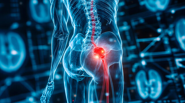 inflamed sciatic nerve in a digital human body