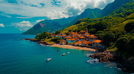 Obraz premium A view of a small town on a small island in the middle of the ocean