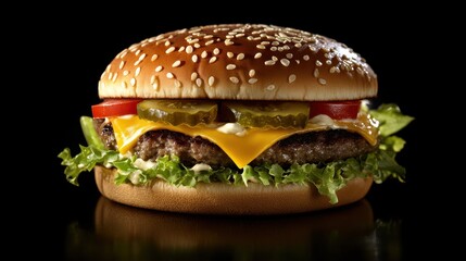 Large Grilled Burger with Melted Cheese and Lettuce