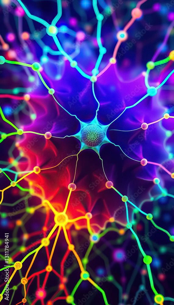 Poster Vibrant interconnected neural networks displayed with glowing pathways and vibrant colors