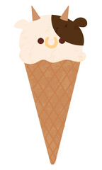 くまの顔の形のアイスクリームのイラスト　ワッフルコーンに乗ったアイス　可愛い手書きのイラスト