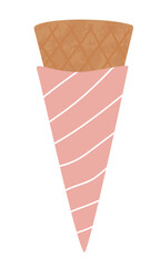 コーンスリーブ付きのアイスクリームのワッフルコーン　ベクターデータは分離可　手描きの可愛いイラスト