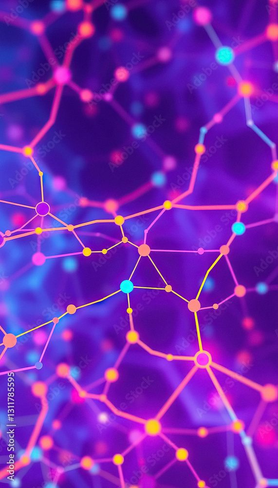 Poster vibrant interconnected network of colorful nodes and lines symbolizing digital connections