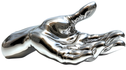 Chrome Hand Sculpture: Isolated on White Background, Abstract Art, 3D Render
