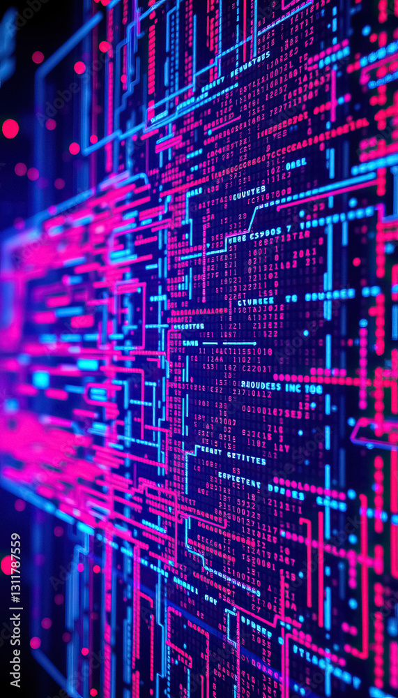 Aufkleber cyberpunk data stream with vibrant neon hues illustrating complex digital information flow