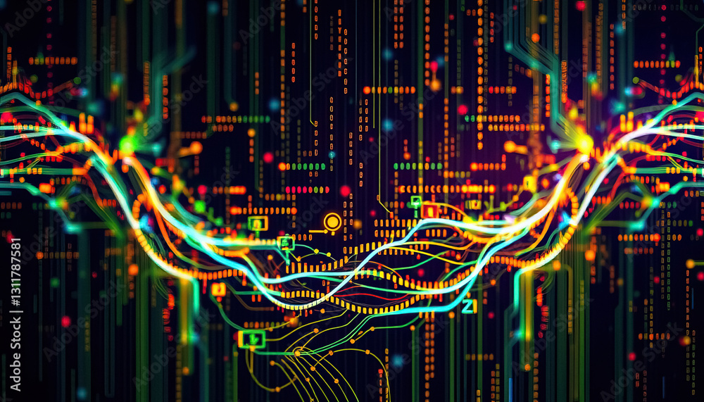Aufkleber Abstract tech background with glowing lines and shapes data flow and connectivity