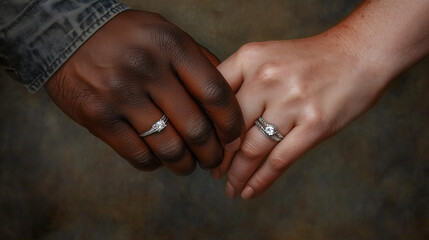 Fototapeta premium Loving Hands Holding Each Other with Engagement Rings
