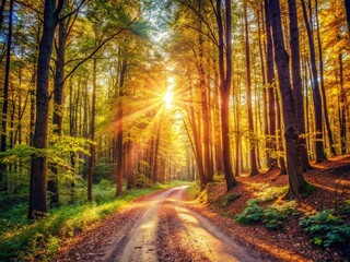 Vintage Sunny Forest Dirt Road Gimbal Motion Blur Stock Photo