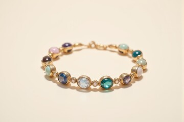 Obraz premium Minimalist gemstone charm bracelet on a pastel smooth ivory background