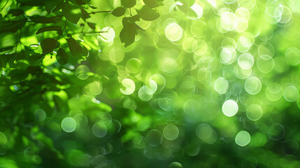 Obraz premium Blurred natural green background with bokeh glare, emphasizing the beauty of nature in a soft and dreamy style.