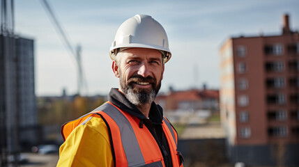 Fototapeta premium A smiling, handsome European male designer, with space for text, captured in a portrait style.