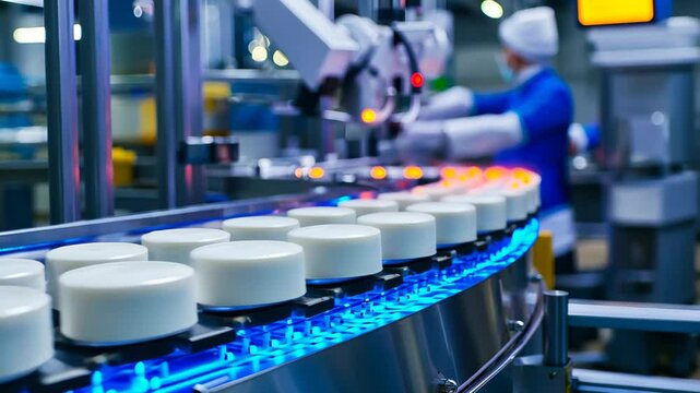 High-tech yogurt production process in a modern dairy facility.
