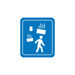 vector illustration of a caution sign falling debris from the roof.