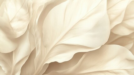Subtle and refined floral abstraction with beige-toned petals and intricate leaf veins
