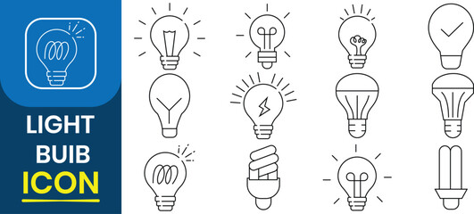 Light bulb icon symbol. Lightning in light bulb icon. Energy, thinking symbol. Idea concept sign, solution, thinking concept, lamp, light, innovation,  shine, shiny, electricity. Vector illustration.