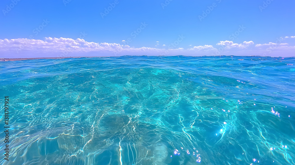 Aufkleber a serene ocean view capturing clear turquoise waters under a bright blue sky with scattered clouds