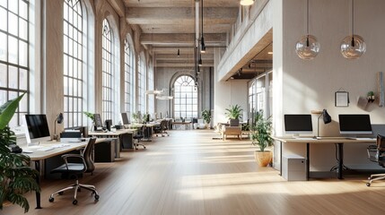 Obraz premium Modern Open-Plan Office Space with Natural Light