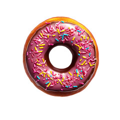 Delicious strawberry flavor Donut isolated on transparent background 