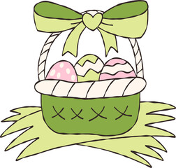Doodle Outline of Egg in Basket with Bow