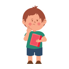 Confused Student Holding Book Studying