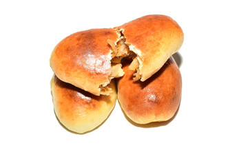 Butter buns with filling lie on a white background.