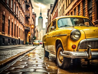 Fototapeta premium Vintage Yellow Cab, NYC Street Scene, Classic Taxi, Retro New York City