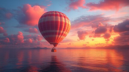 Obraz premium Hot air balloon over sunset sea