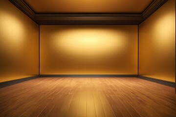 Fototapeta premium a dimly lit room with a wooden floor and a ceiling