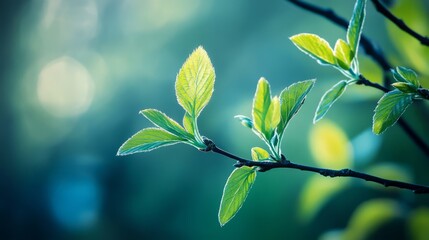 A close-up of fresh green leaves sprouting on tree branches, symbolizing new life