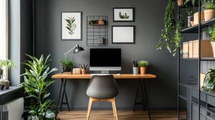 Modern Home Office with Plants and Artwork (1)