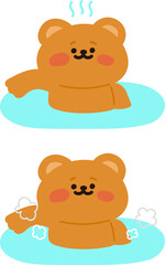 온천을 즐기는 곰돌이 캐릭터