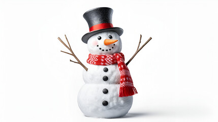 Adorable snowman with festive attire ready for winter imagery, transparent png, white background