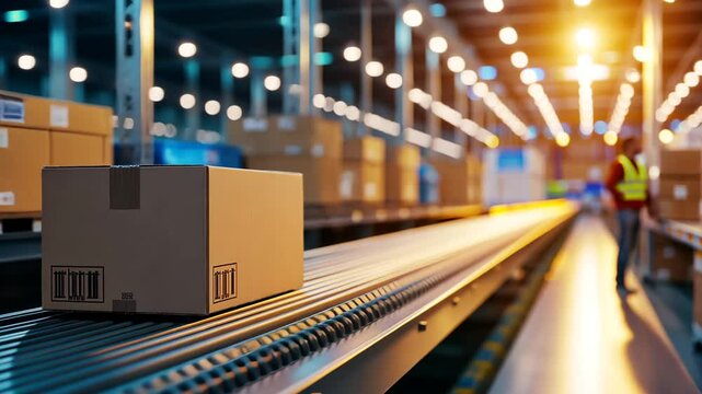 Streamlined robotic system managing cardboard logistics in a contemporary warehouse.