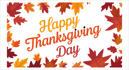 Happy thanksgiving day typography with autumn leaves vector. Happy thanksgiving day calligraphy with fall leaves vector design. Autumn thanksgiving typography with falling leaves