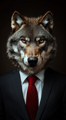 anthropomorphic wolf wearing a suit
