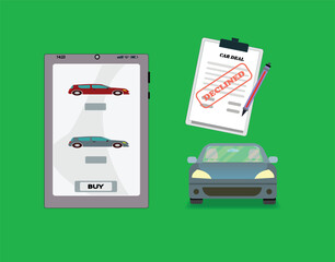 Declined car loan with automobile icon