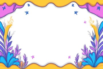 Obraz premium Floral Frame Colorful border with plants, stars. Decorative illustration on white backdrop