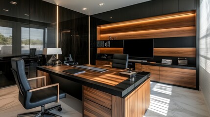 Modern executive office interior, spacious workspace