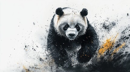 Fototapeta premium Playful watercolor panda in black and white brushstrokes, white background