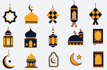 A premium collection of Islamic-themed icons, including mosques, lanterns, stars, and prayer symbols. Suitable for greeting cards, invitations, and festive decorations.
