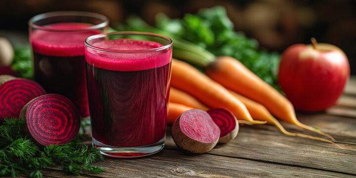 Verre de jus de betterave avec des l&eacute;gumes

