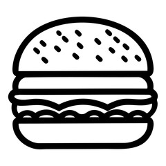 simplistic black and white icon of a burger with sesame bun.
