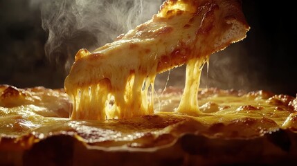 Tasty Pizza Slice Being Lifted from Cheesy PieUltra