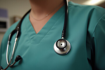 A professional female doctor in a white coat with a stethoscope is a symbol of healthcare and medical care