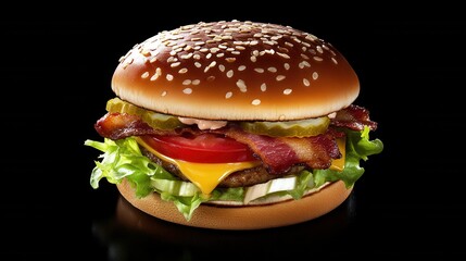 Juicy Bacon Cheeseburger with Fresh Lettuce and Tomato